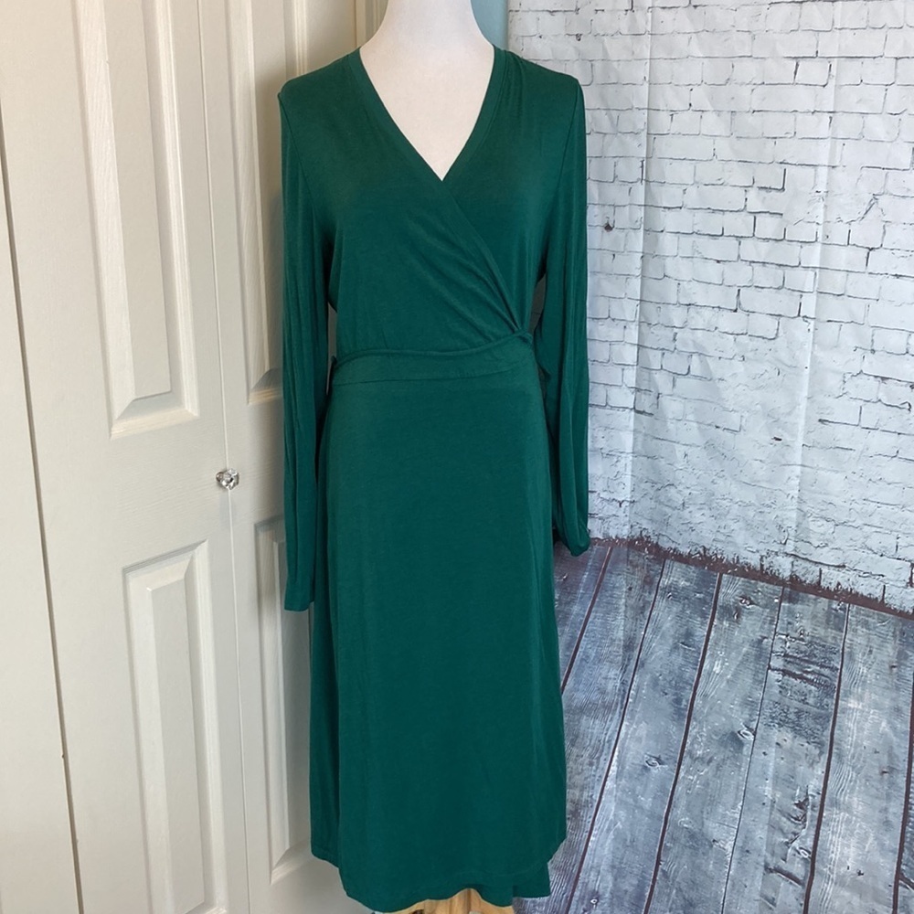 PRANA DEEP PINE HEATHER GREEN FOUNDATION LONG SLEEVE WRAP DRESS 1966871 SZ Large